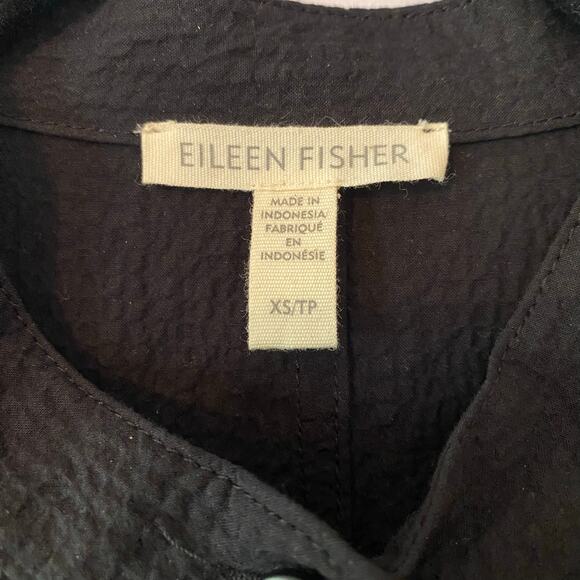 Eileen Fisher Women's XS Black Crepe Button Down Jacket Cotton Mandarin Collar - Picture 2 of 10